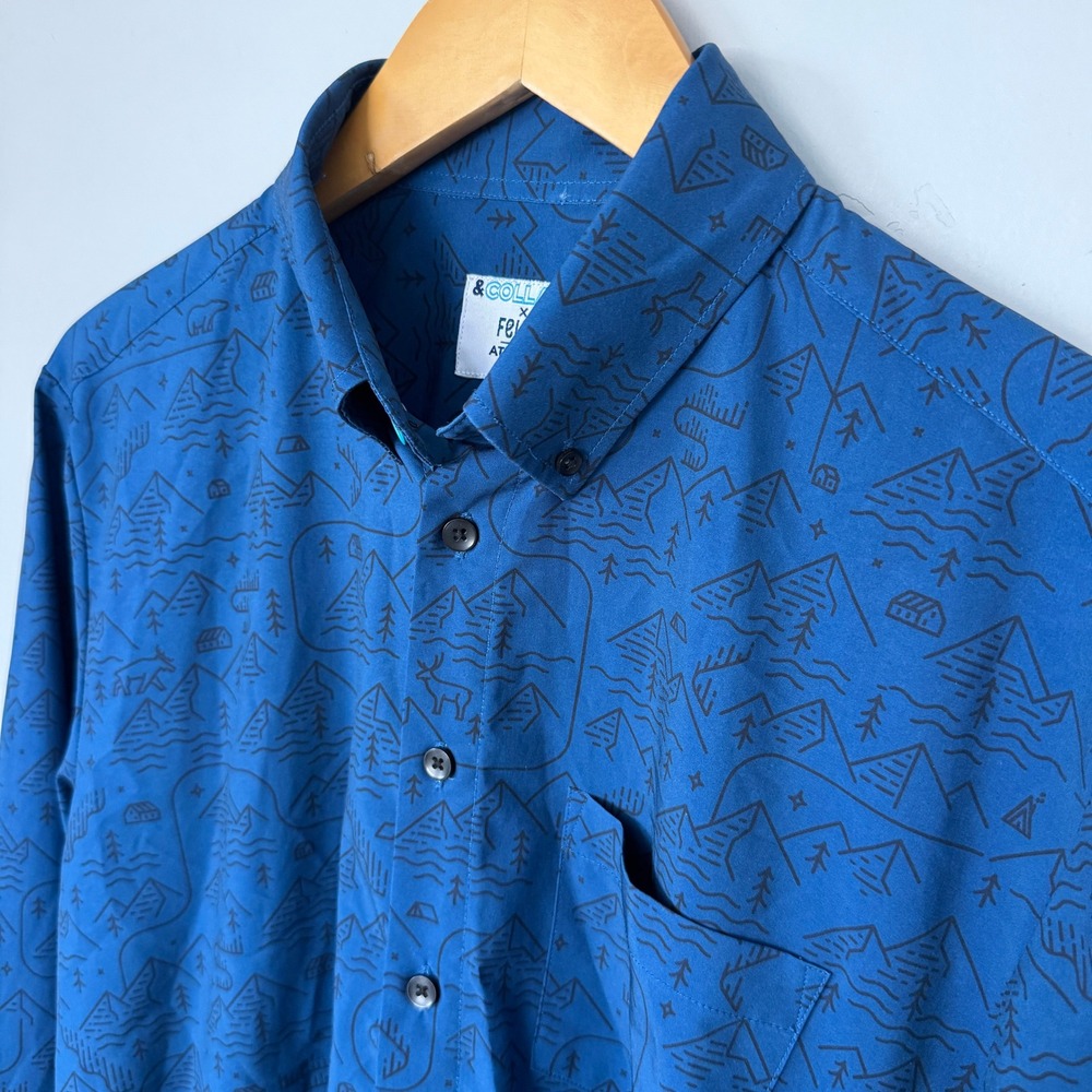 &Collar x Fell And Collar Mens Blue Mountain Print Performance Dress Shirt S